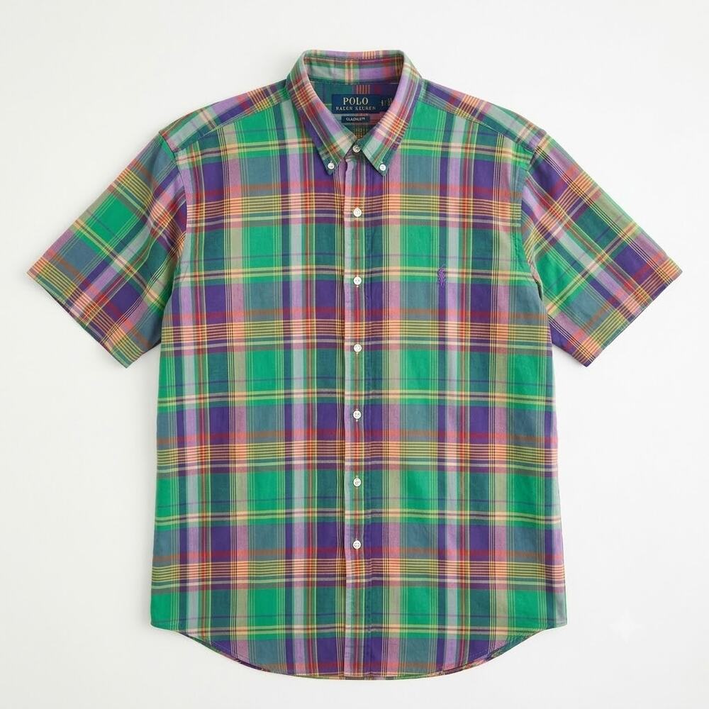 Ralph Lauren Classic Fit Short Sleeve Shirt Green Madras Plaid Mens 2XB 2X Big